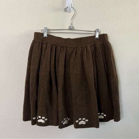 Kina and Tam The Paws Pleat Skirt Brown Dog Paw Wool Blend Womens Size XXL - Picture 6 of 8